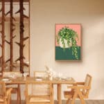 リビングに飾った淡いピンク背景のリーフ 壁掛けアートの設置イメージのアートパネル 設置イメージ 5