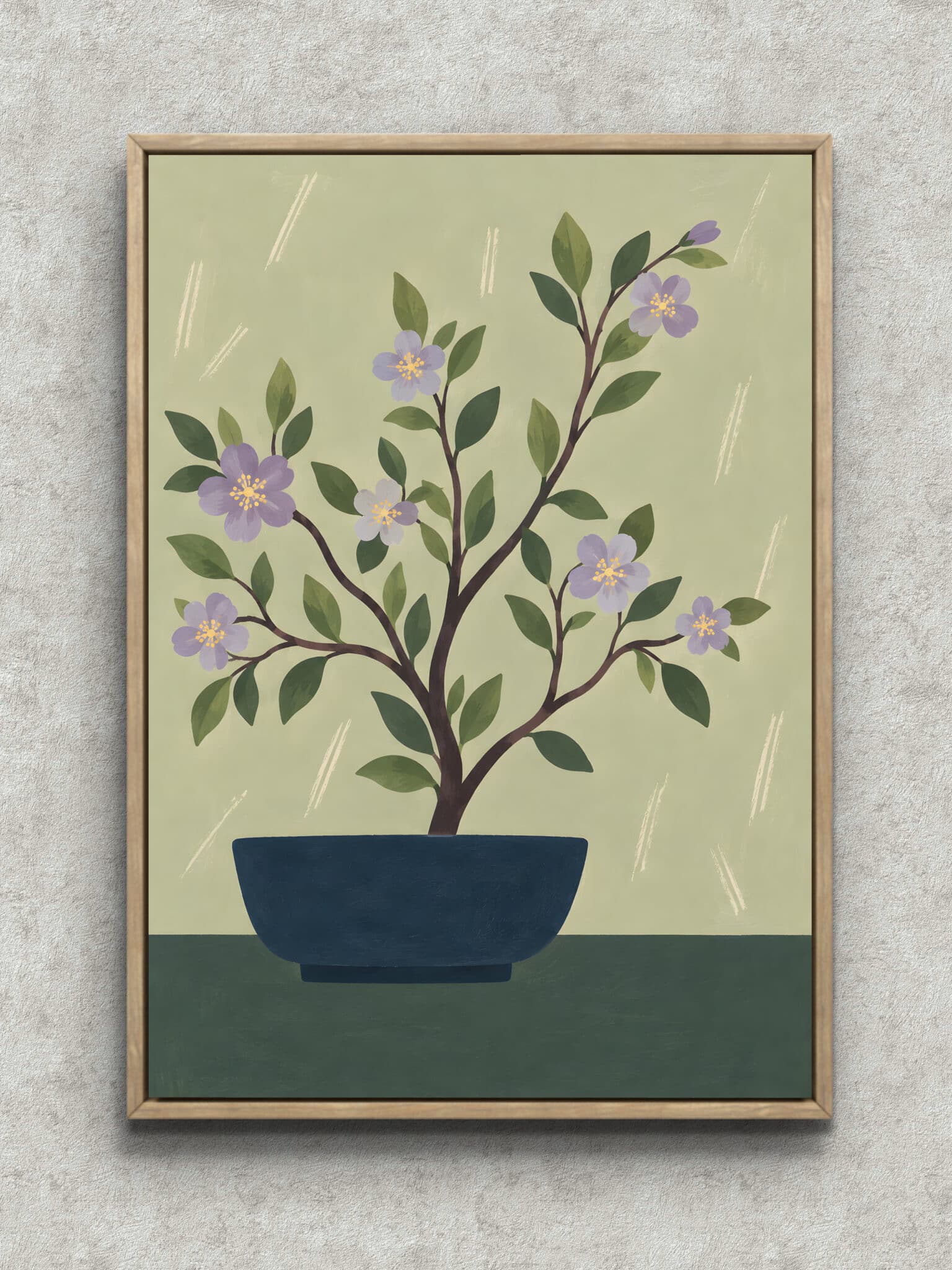 黄緑の鉢植え花枝のボタニカルアート｜全サイズ送料無料 | MomokoArt