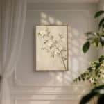 リビングに飾った白花モチーフのナチュラル 絵画の設置イメージのアートパネル 設置イメージ 1