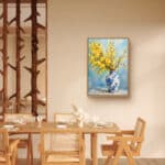 リビングに飾った黄色い花枝の静物アートの設置イメージのアートパネル 設置イメージ 1