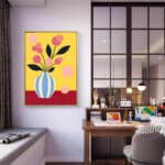 リビングに飾った黄色の花瓶モチーフアートの設置イメージのアートパネル 設置イメージ 10